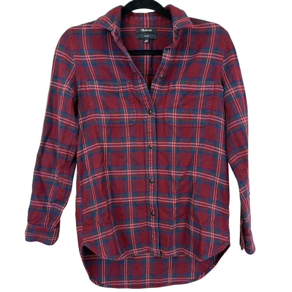 Madewell Classic Multicolored Plaid High Low Button Down Shirt XXS